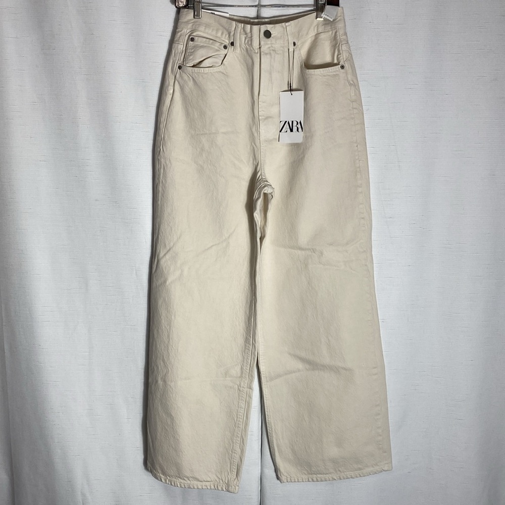 Zara Cream Wide Leg Jeans – Mid Rise | Size 4 | NWT - Picture 6 of 15